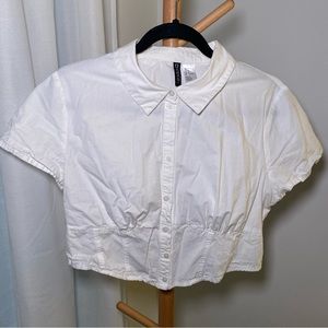 White cropped button down shirt